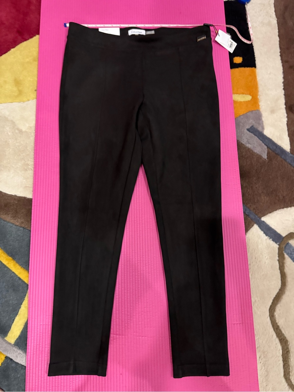 NWY Calvin Klein Black Madison Ponte faux suede like Leggings size L